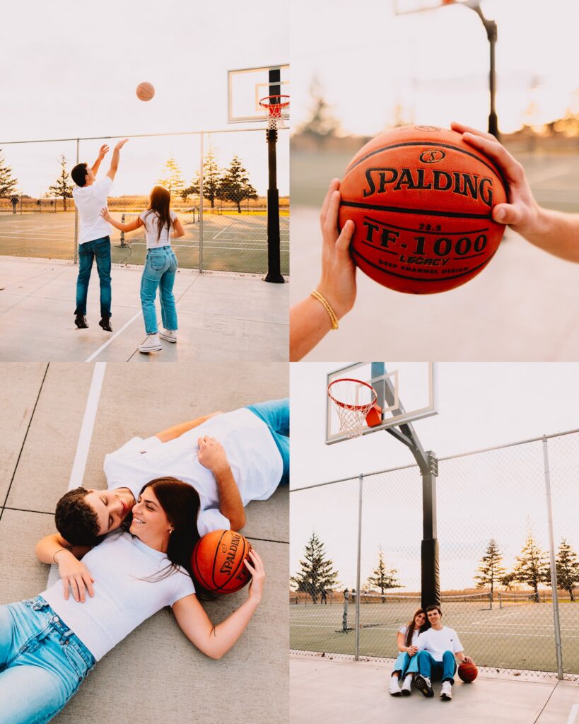 collage of couples basketball session in minnesota